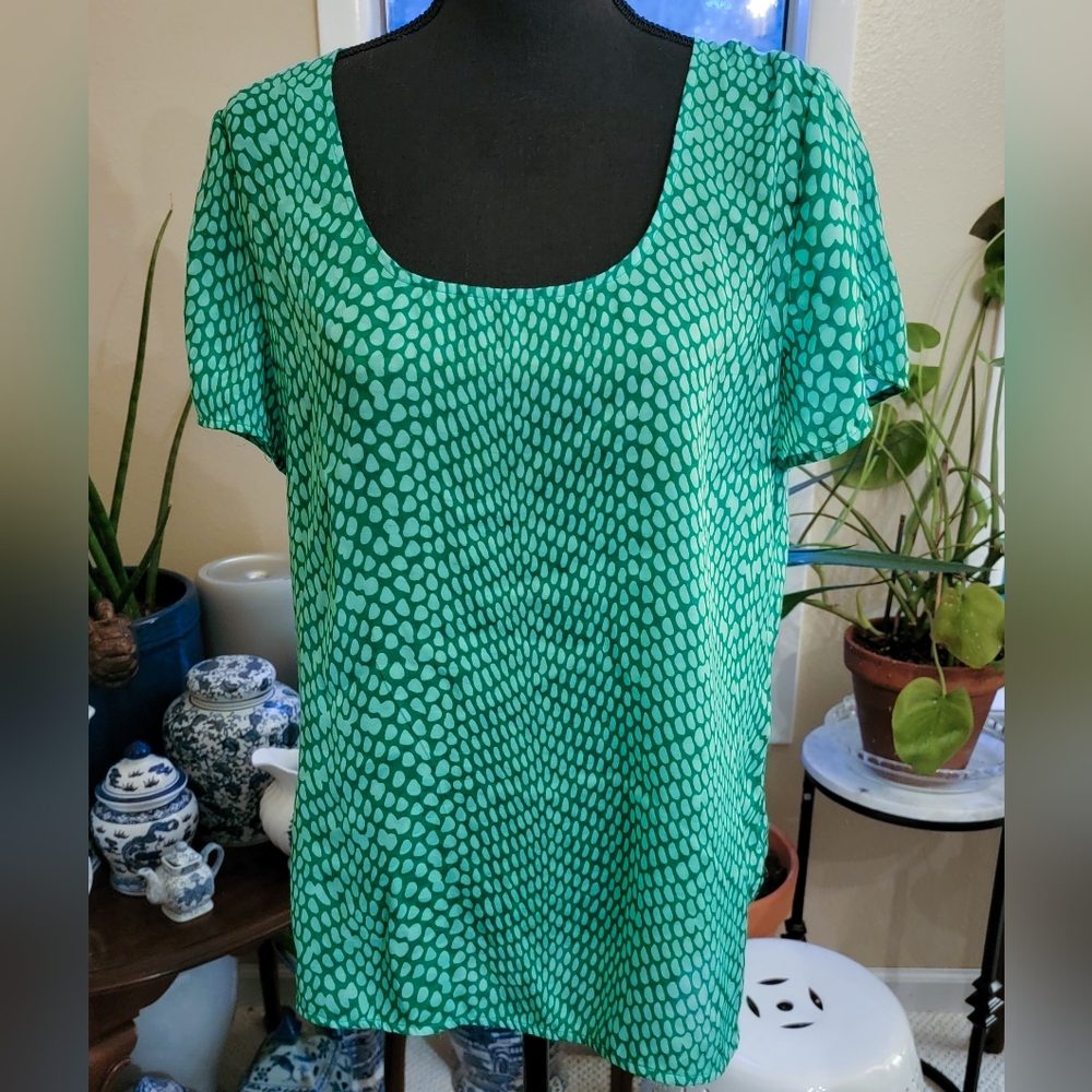 Banana Republic Green Tonal Pattern Cap Sleeve Lightweight Top M